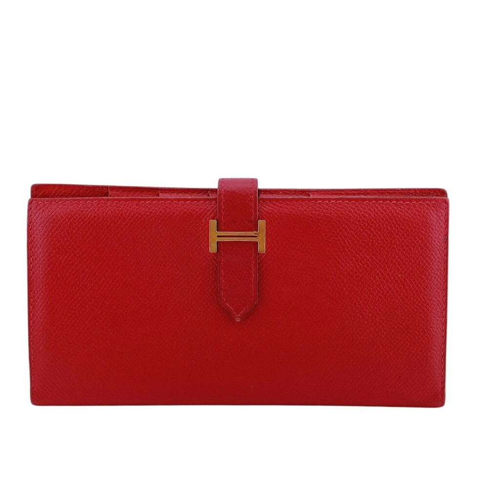 HERMES Bearn Veau Epsom Leather Long Wallet Red